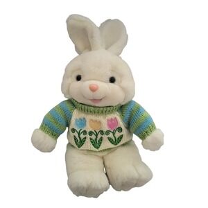 Dan Dee White Easter Bunny Rabbit Plush 20" Stuffed Tulip Sweater Spring Vintage